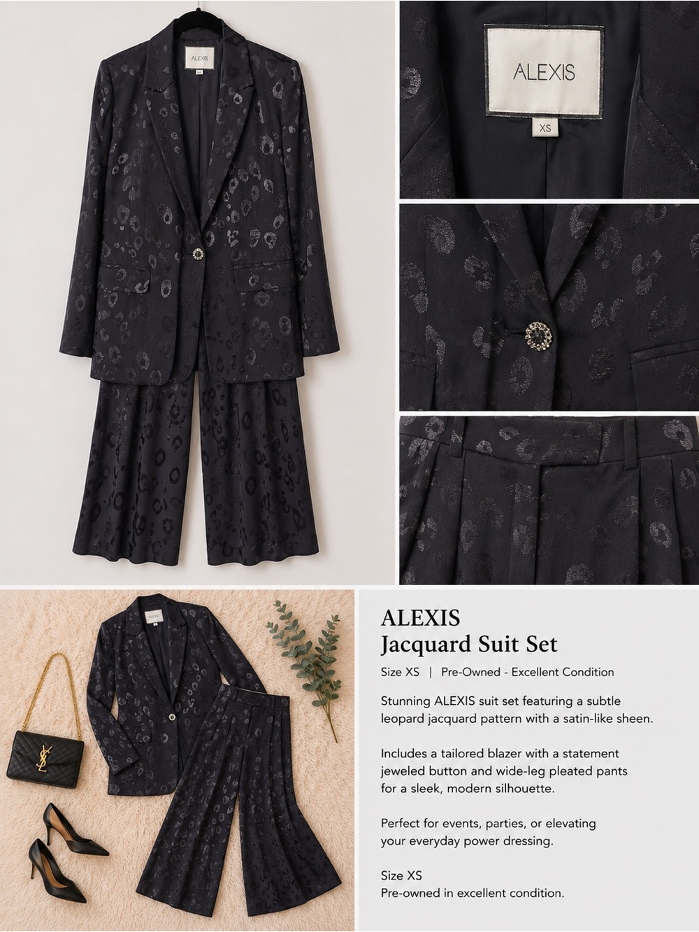 Alexis Black Leopard Jacquard Blazer with Wide-Leg Pants